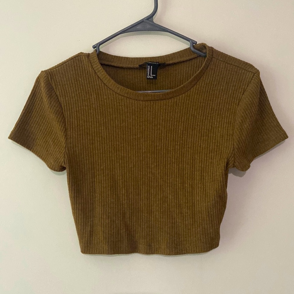 Forever 21 Forest Green Short Sleeve Crop Top